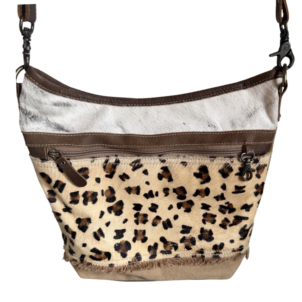 Myra Bag Hairon Cowhide Cheetah Canvas Crossbody Purse Western Boho Leather